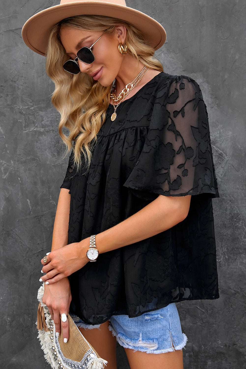 Round Neck Puff Sleeve Blouse - The Goddess Galleries