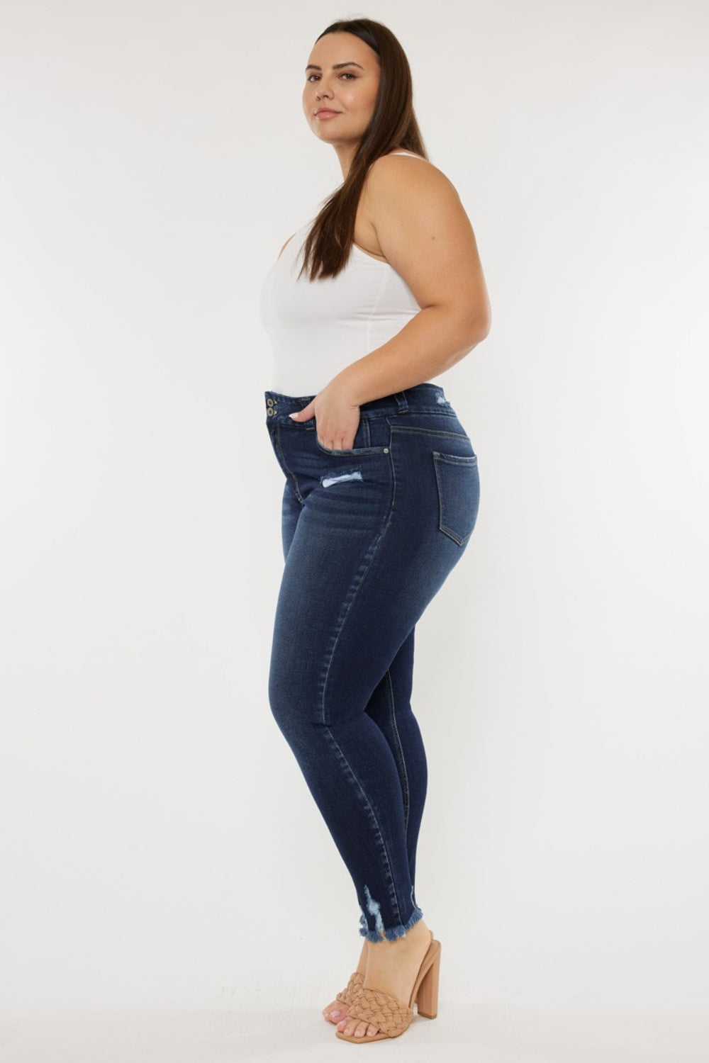 Kancan Full Size Cat's Whiskers Raw Hem High Waist Jeans - The Goddess Galleries