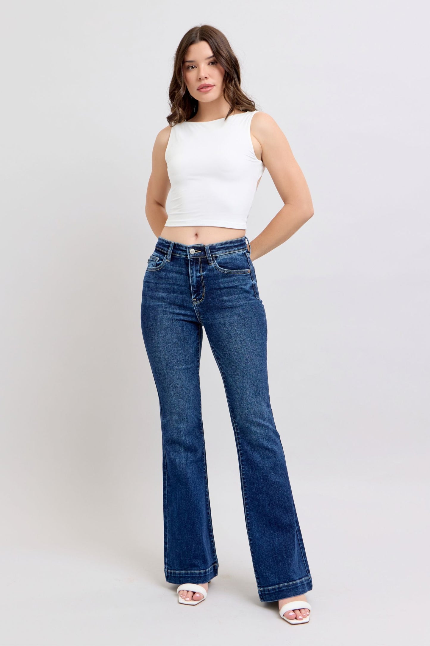 Judy Blue Full Size High Rise Flare Jeans with Pockets Plus Size - The Goddess Galleries