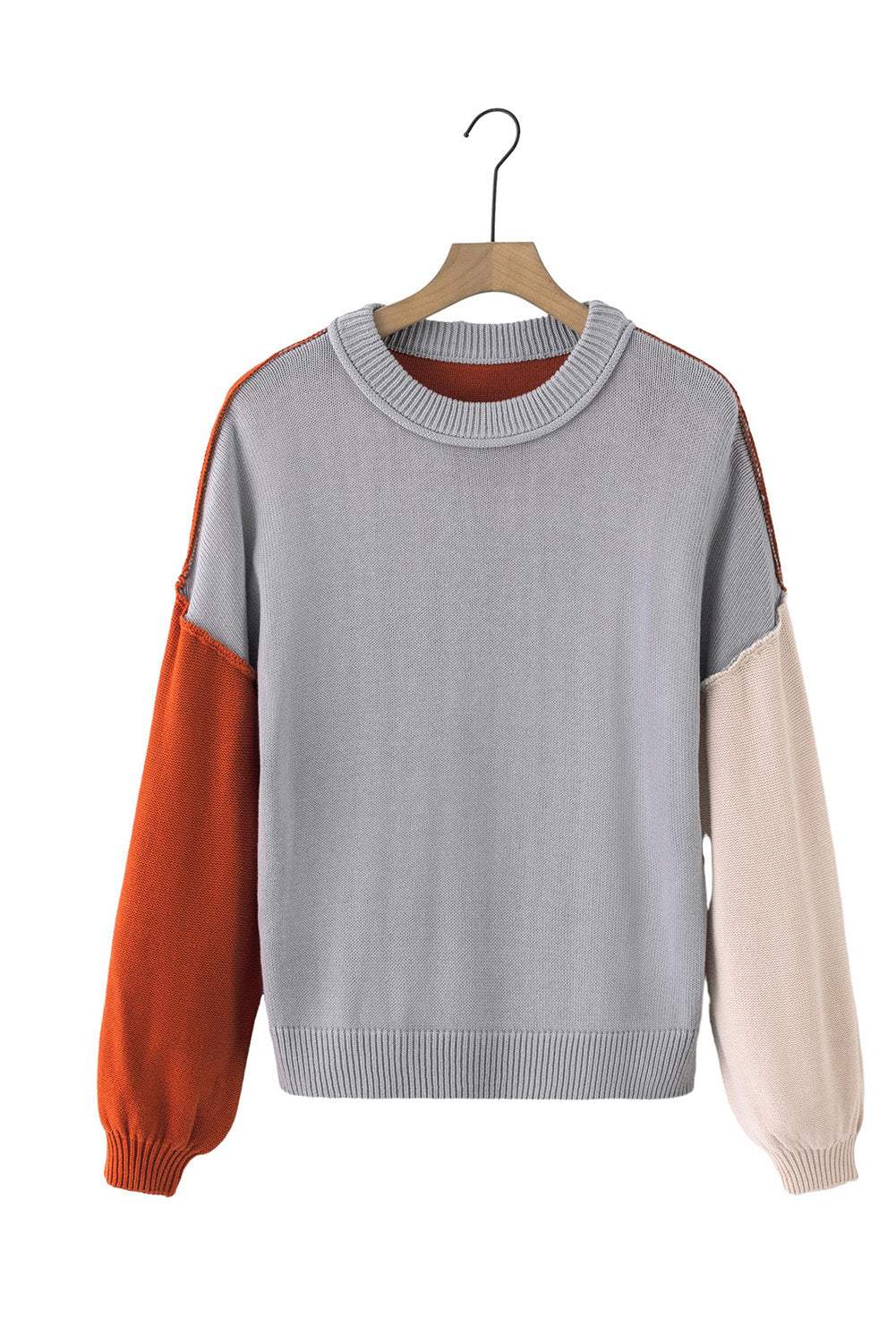 Contrast Round Neck Dropped Shoulder Sweater - The Goddess Galleries