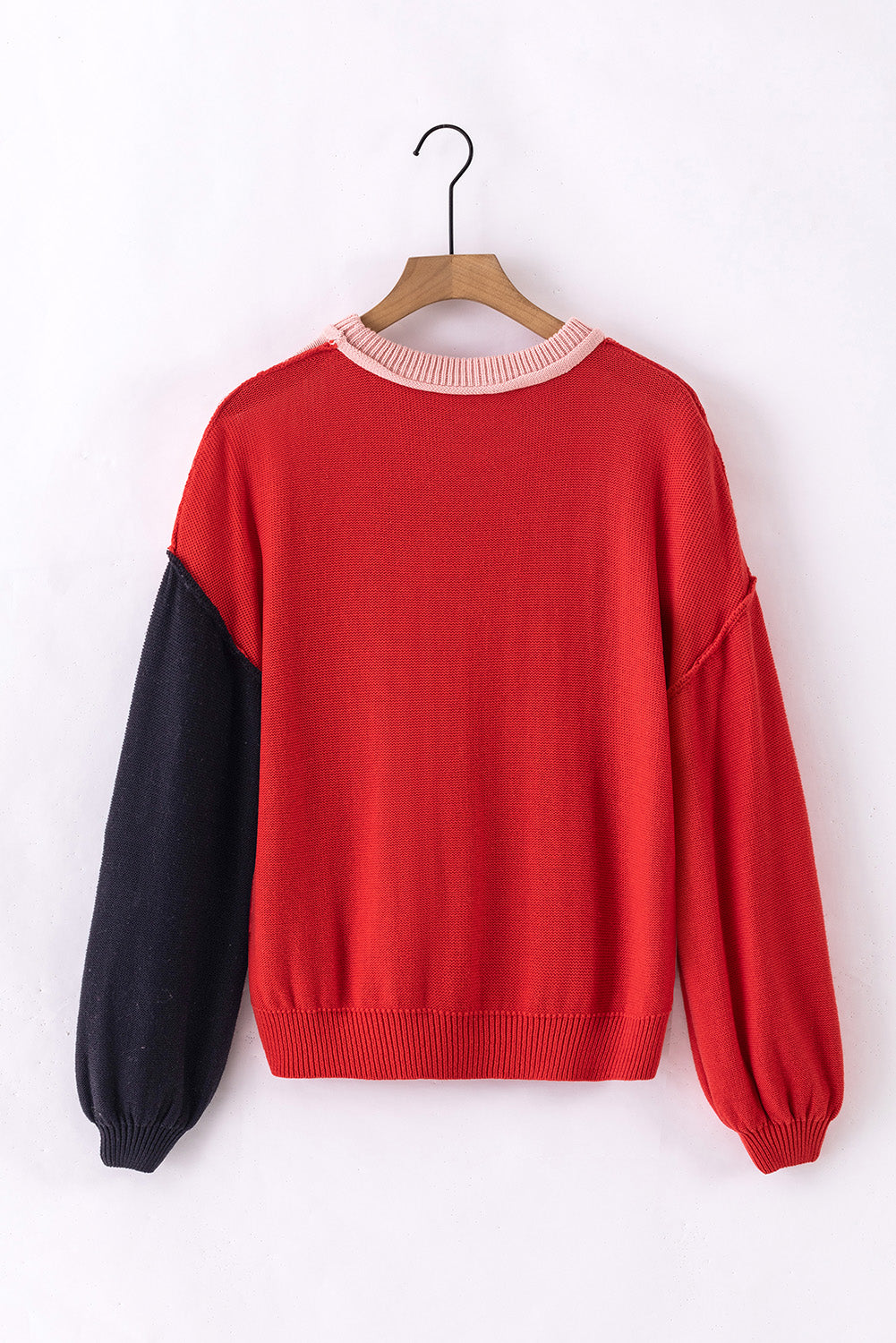 Contrast Round Neck Dropped Shoulder Sweater - The Goddess Galleries