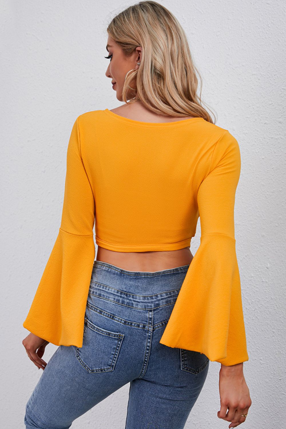 Tie Front Flare Sleeve Cropped Top - The Goddess Galleries