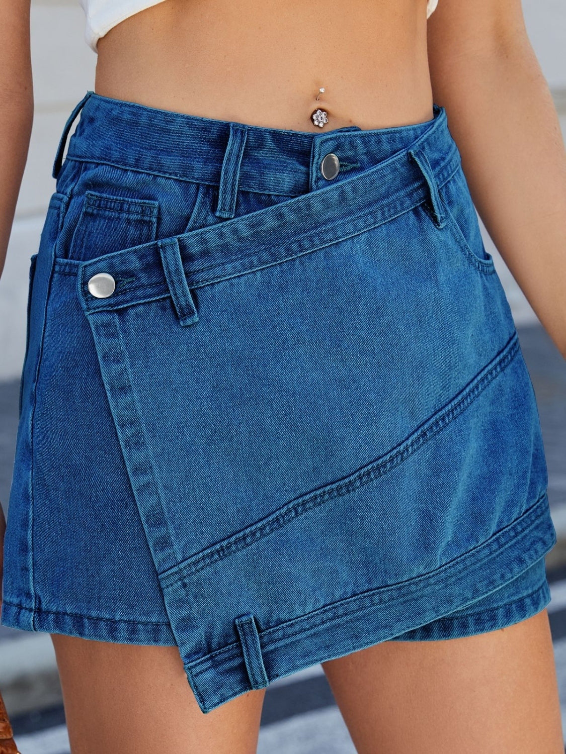 Asymmetrical Denim Skort with Pockets - The Goddess Galleries