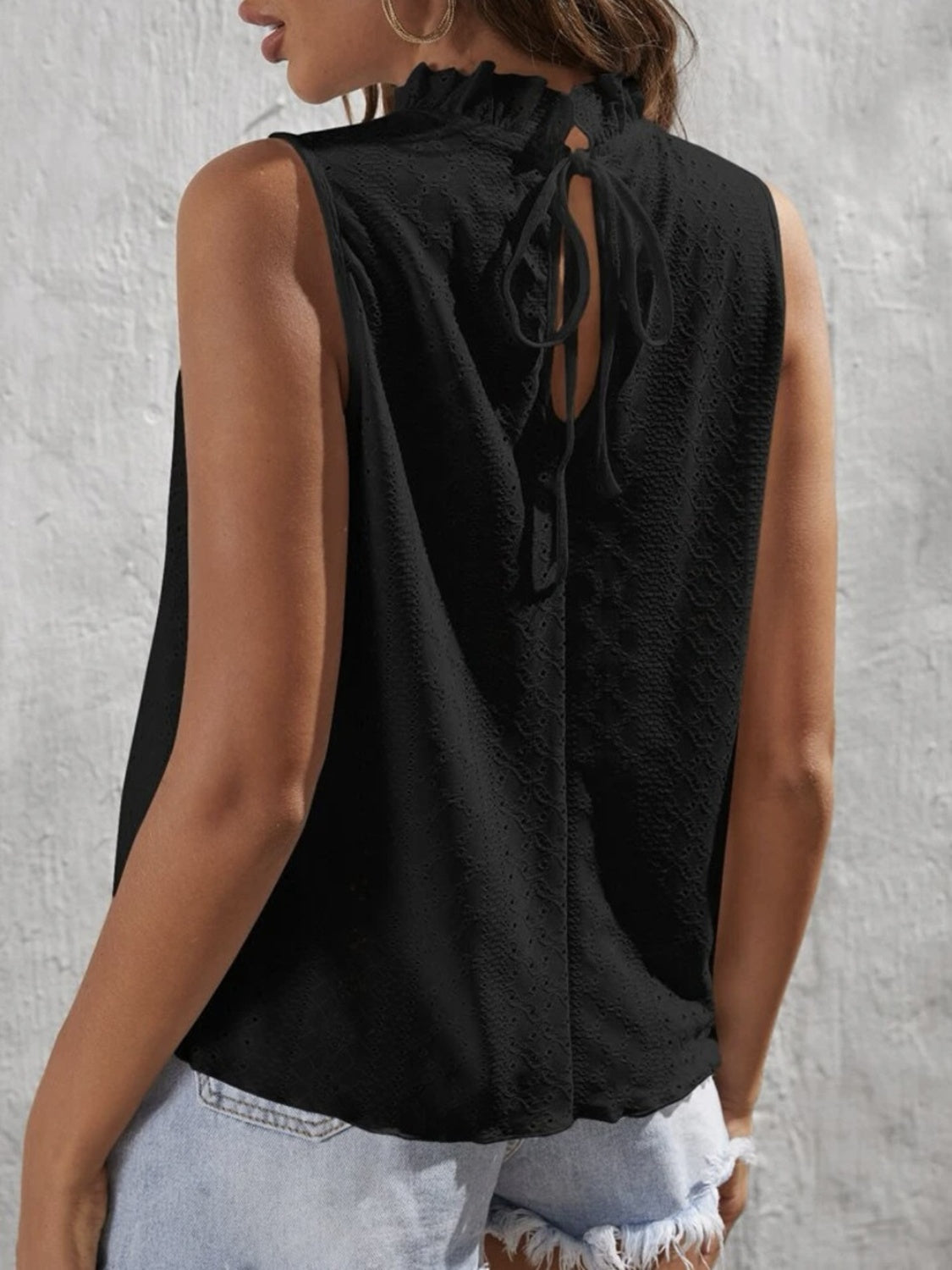 Tied Eyelet Mock Neck Tank - The Goddess Galleries