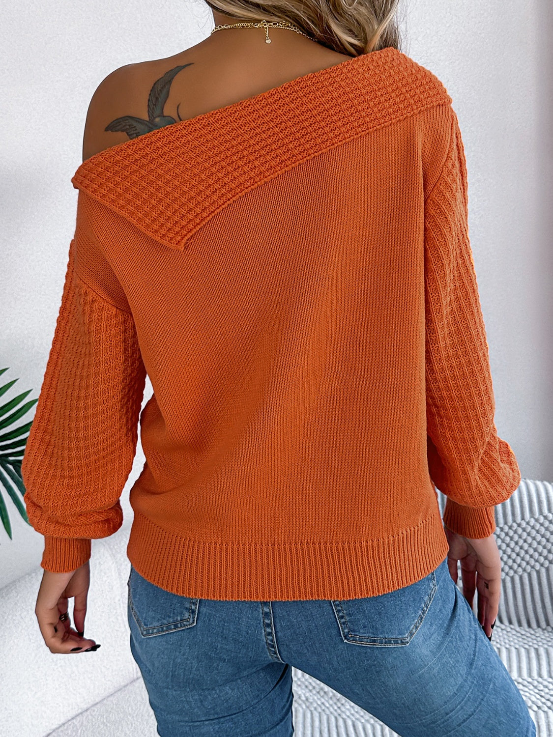 Cable-Knit One Shoulder Long Sleeve Sweater - The Goddess Galleries