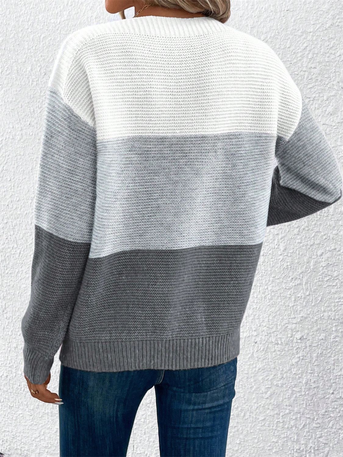Color Block Drop Shoulder Long Sleeve Sweater - The Goddess Galleries