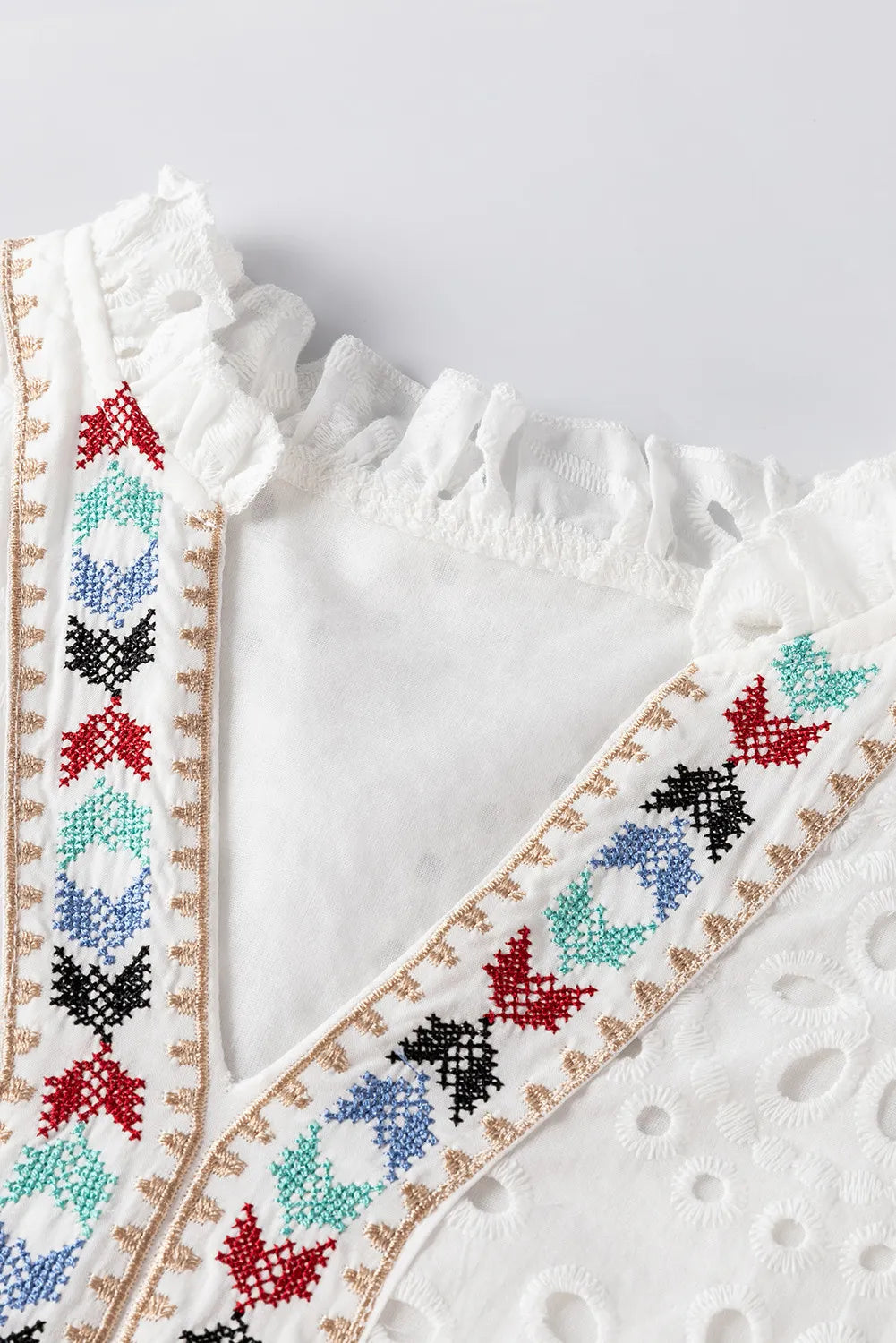 Eyelet Frill Short Sleeve Blouse - The Goddess Galleries