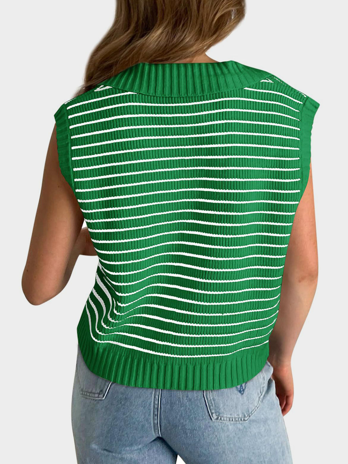 Mandy Collared Neck Striped Sweater Vest - The Goddess Galleries