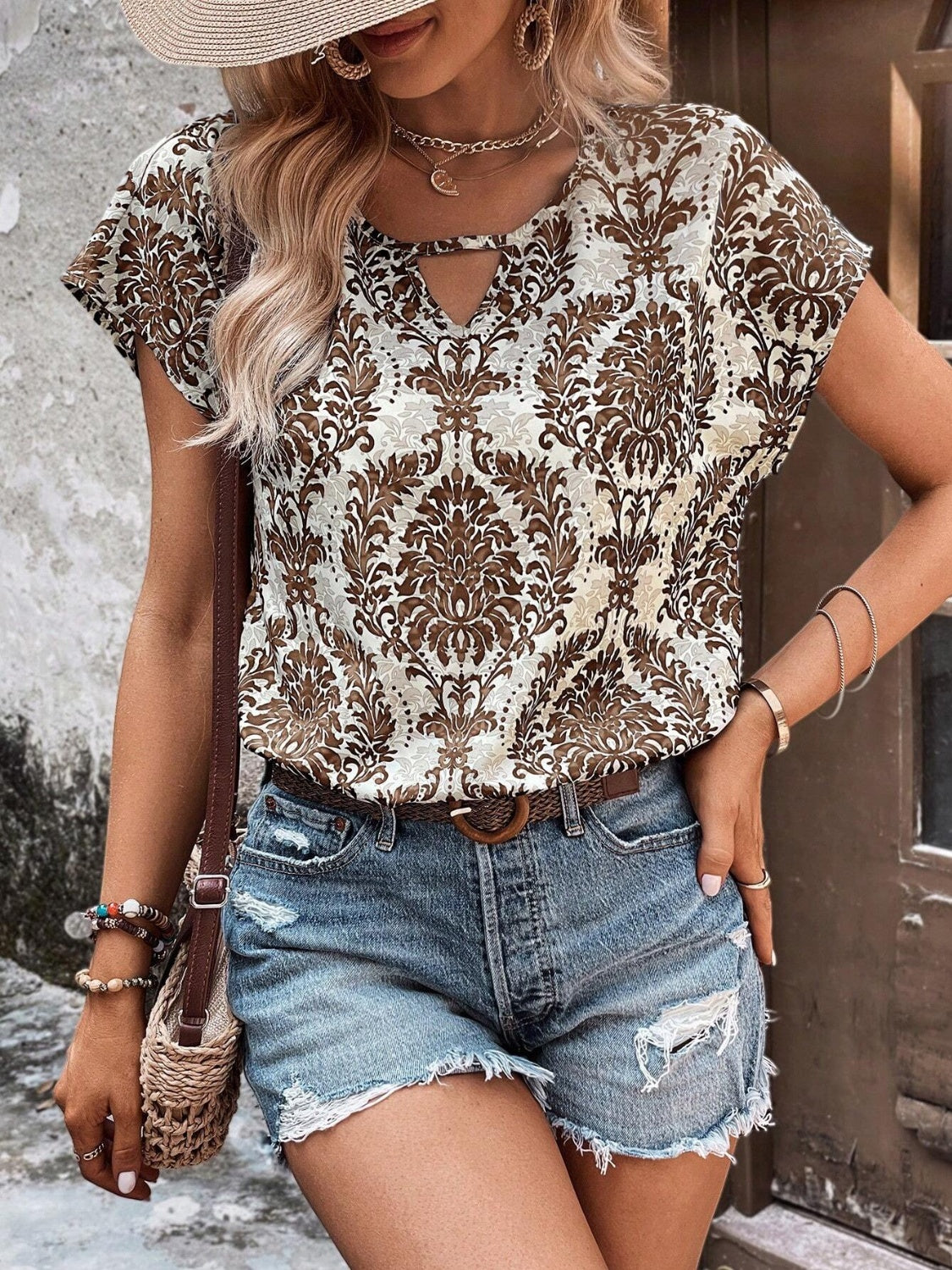 Printed Short Sleeve Blouse - The Goddess Galleries
