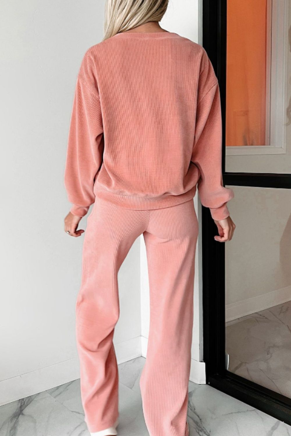 Round Neck Long Sleeve Top and Pants Set - The Goddess Galleries