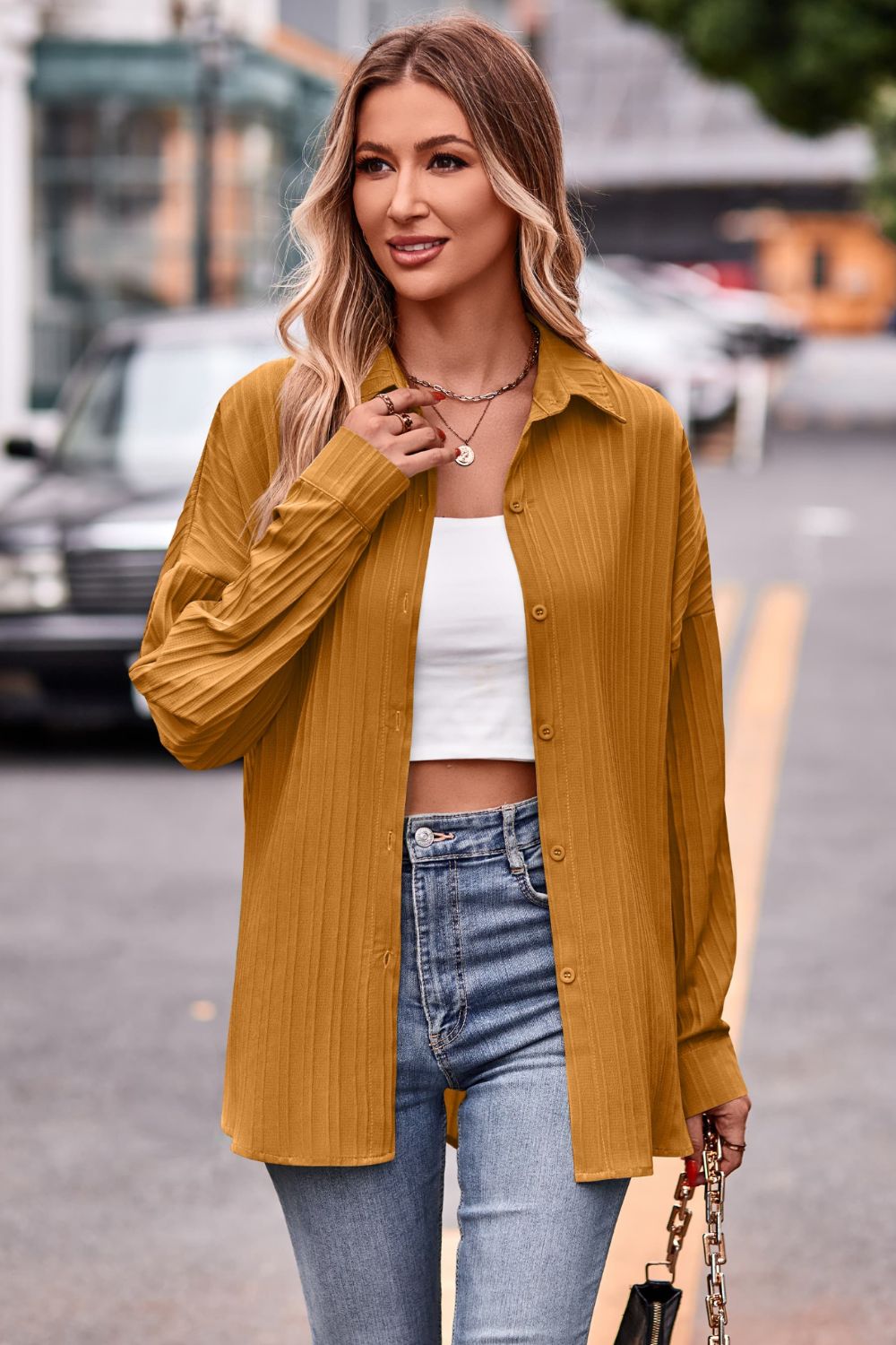 Slit Dropped Shoulder Longline Shirt - The Goddess Galleries