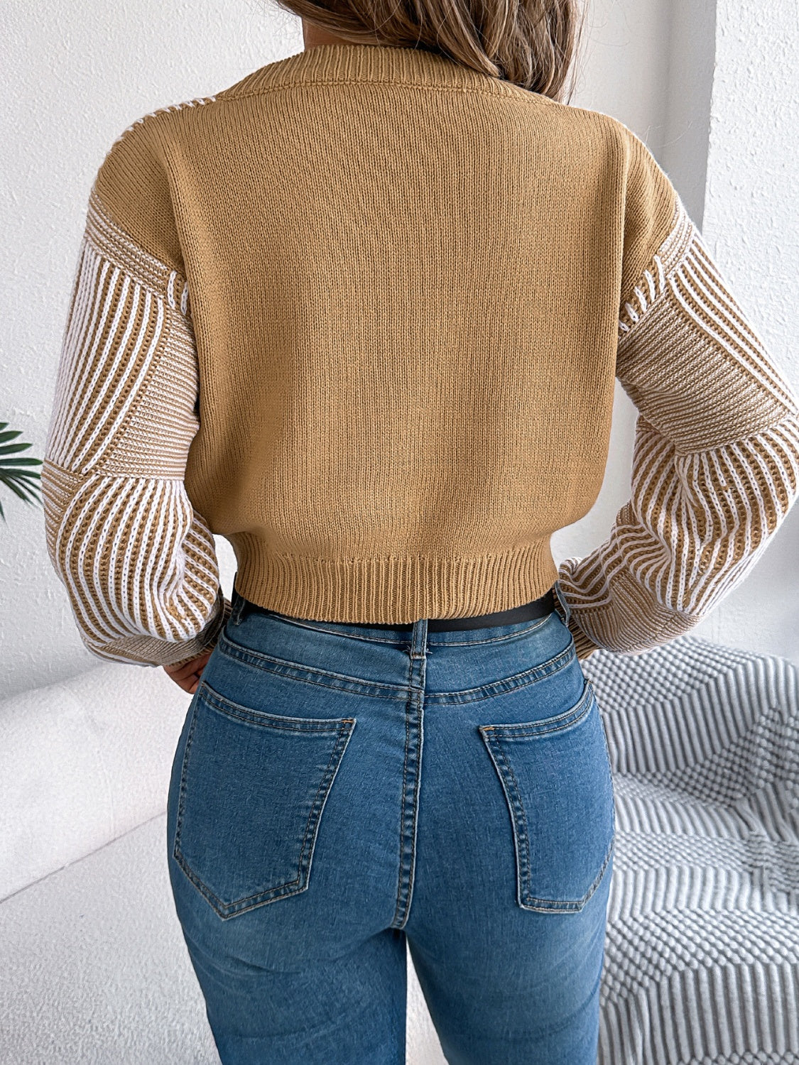 Striped V-Neck Long Sleeve Sweater - The Goddess Galleries