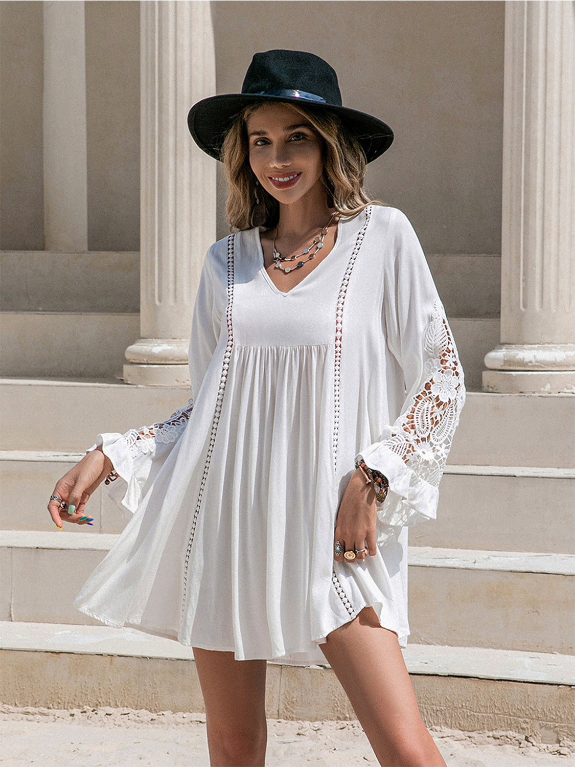 Lace Detail V-Neck Mini Dress - The Goddess Galleries
