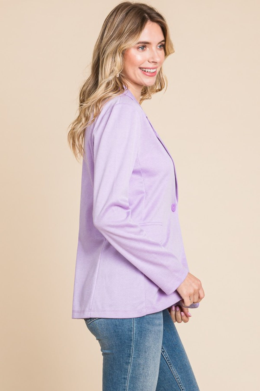 Culture Code Button Up Long Sleeve Slit Blazer - The Goddess Galleries