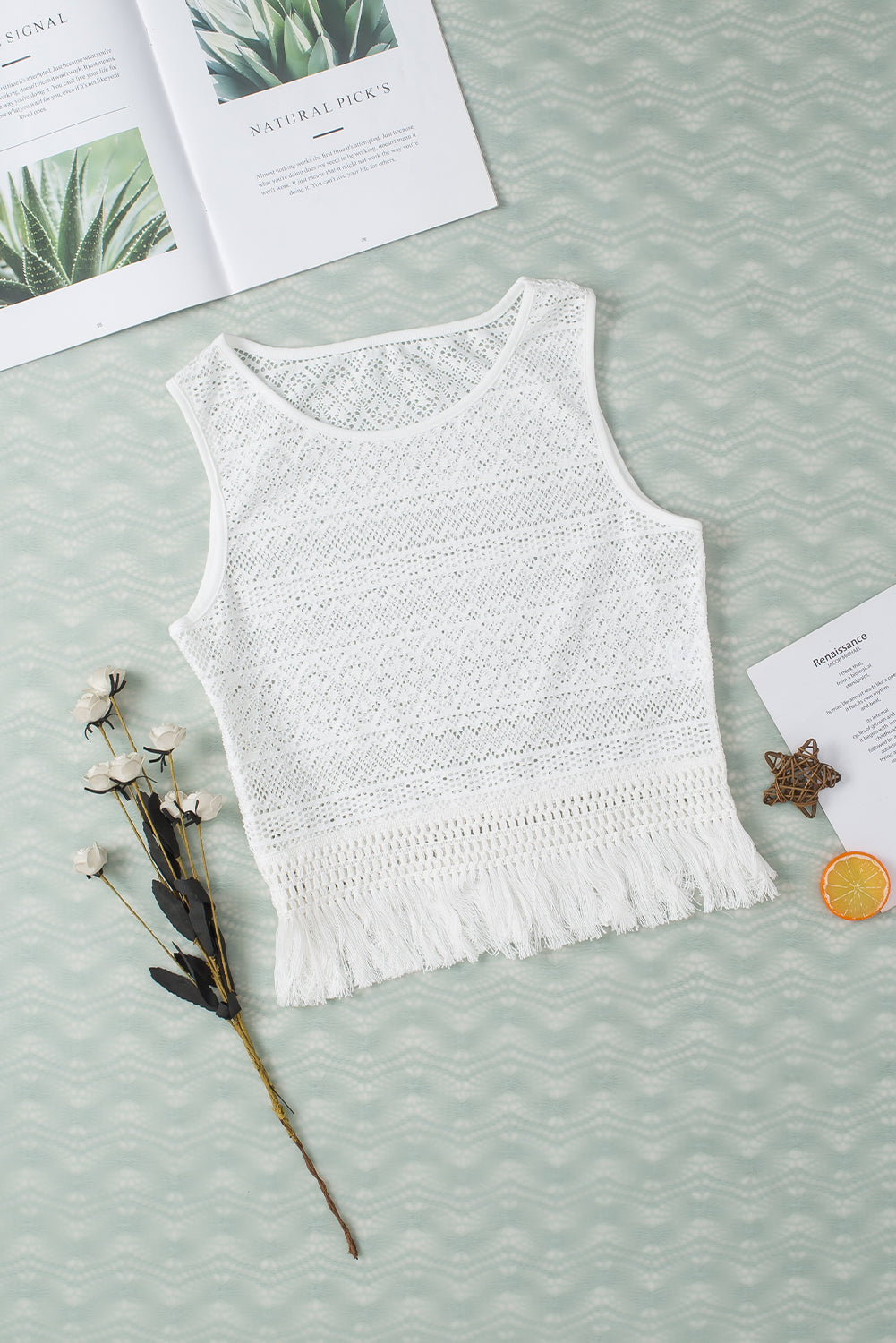 Fringe Openwork Round Neck Tank - The Goddess Galleries