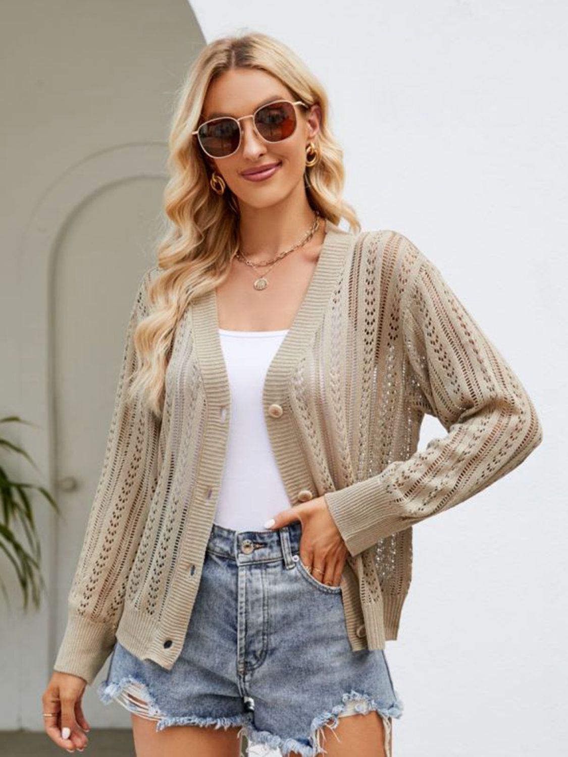 Button Down Ribbed Trim Cardigan - The Goddess Galleries