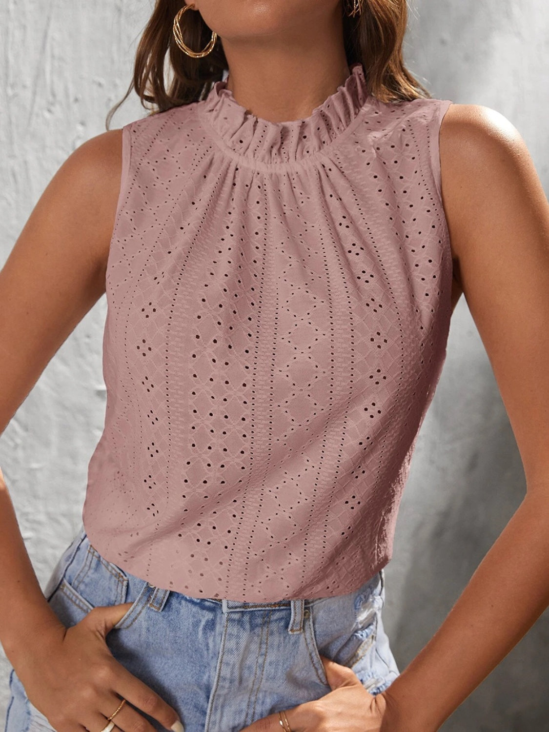 Tied Eyelet Mock Neck Tank - The Goddess Galleries