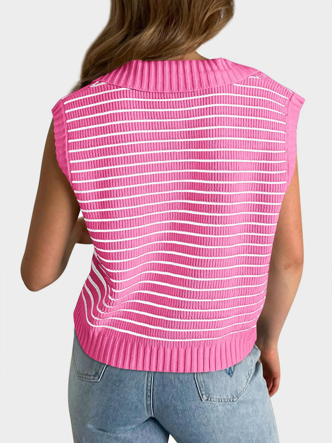 Mandy Collared Neck Striped Sweater Vest - The Goddess Galleries