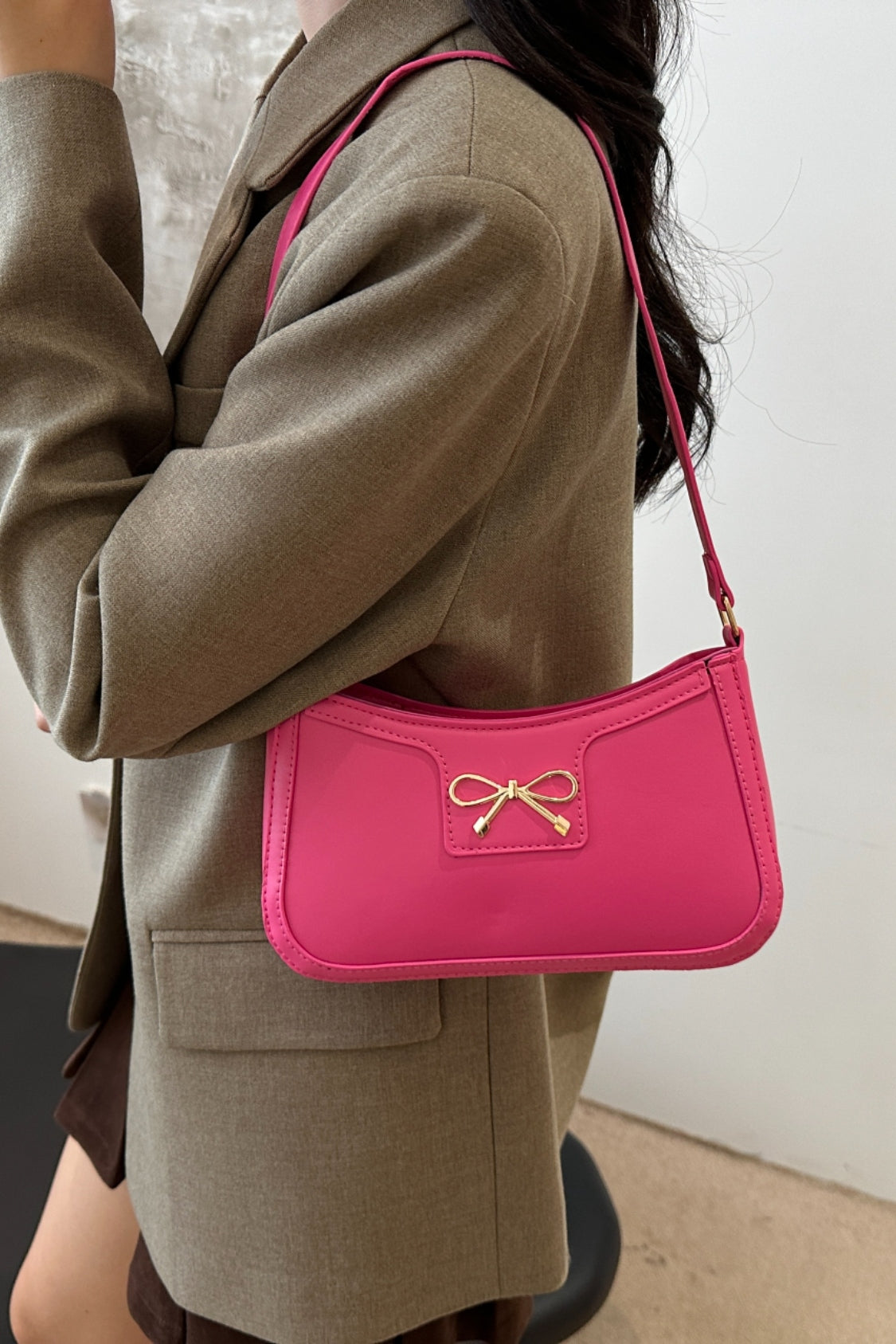 Bow Trim PU Leather Shoulder Bag - The Goddess Galleries