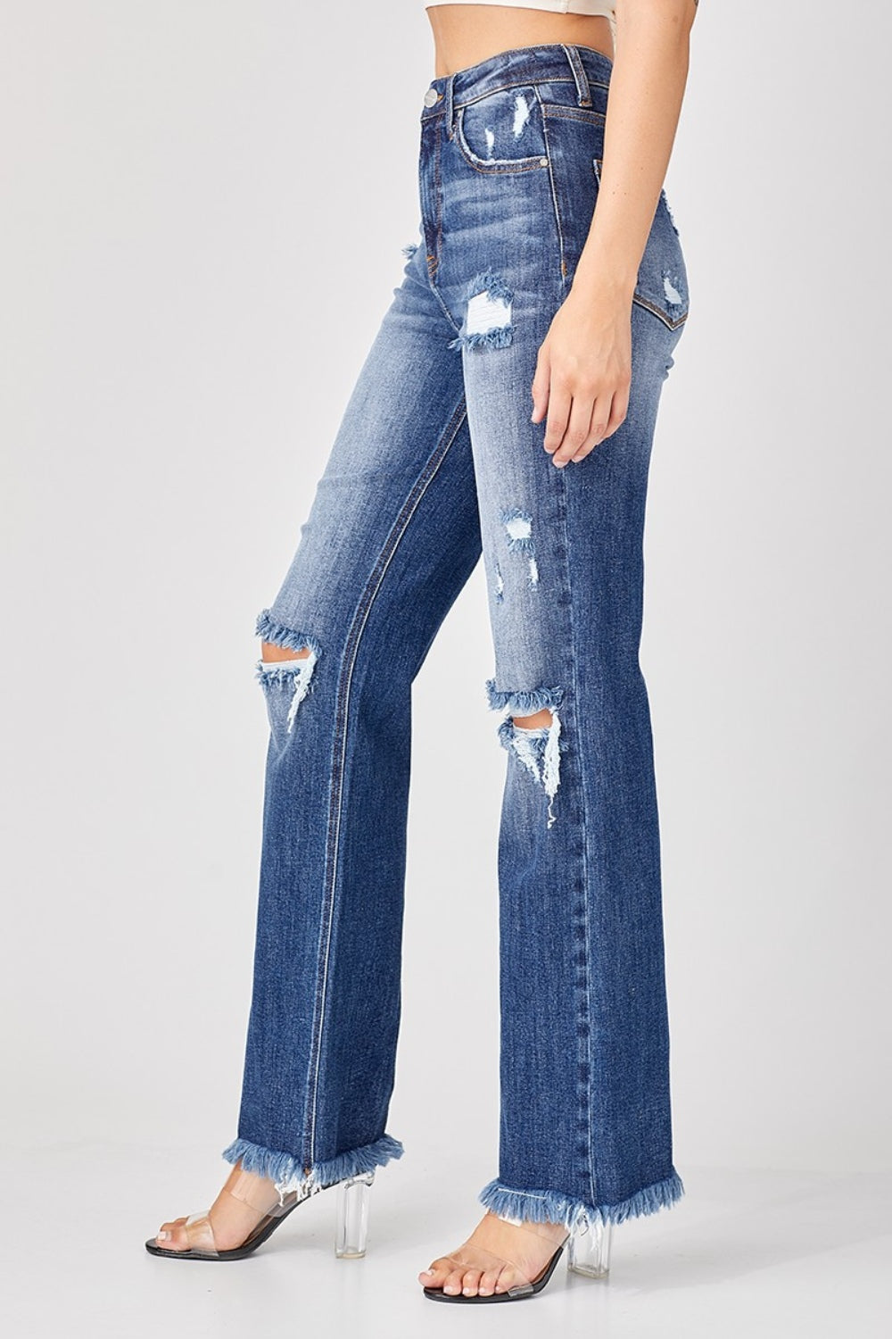 Risen Full Size Raw Hem Distressed Straight Jeans - The Goddess Galleries