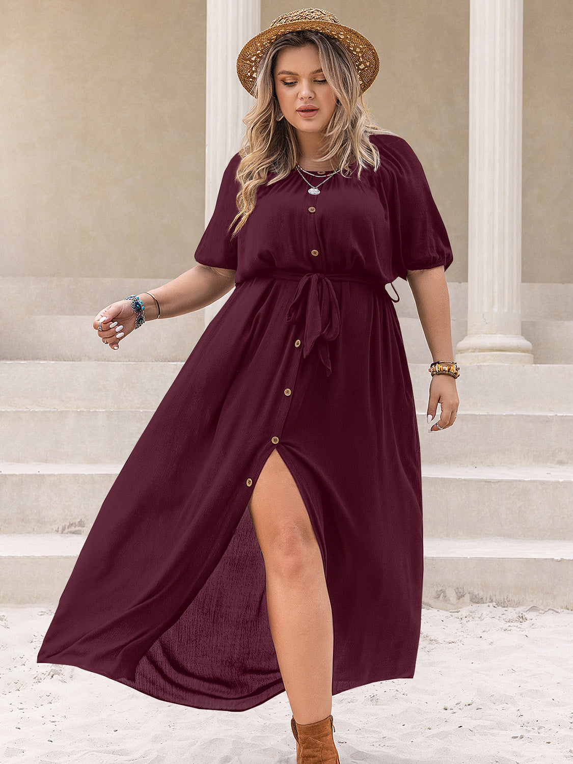 Plus Size Round Neck Half Sleeve Dress - The Goddess Galleries