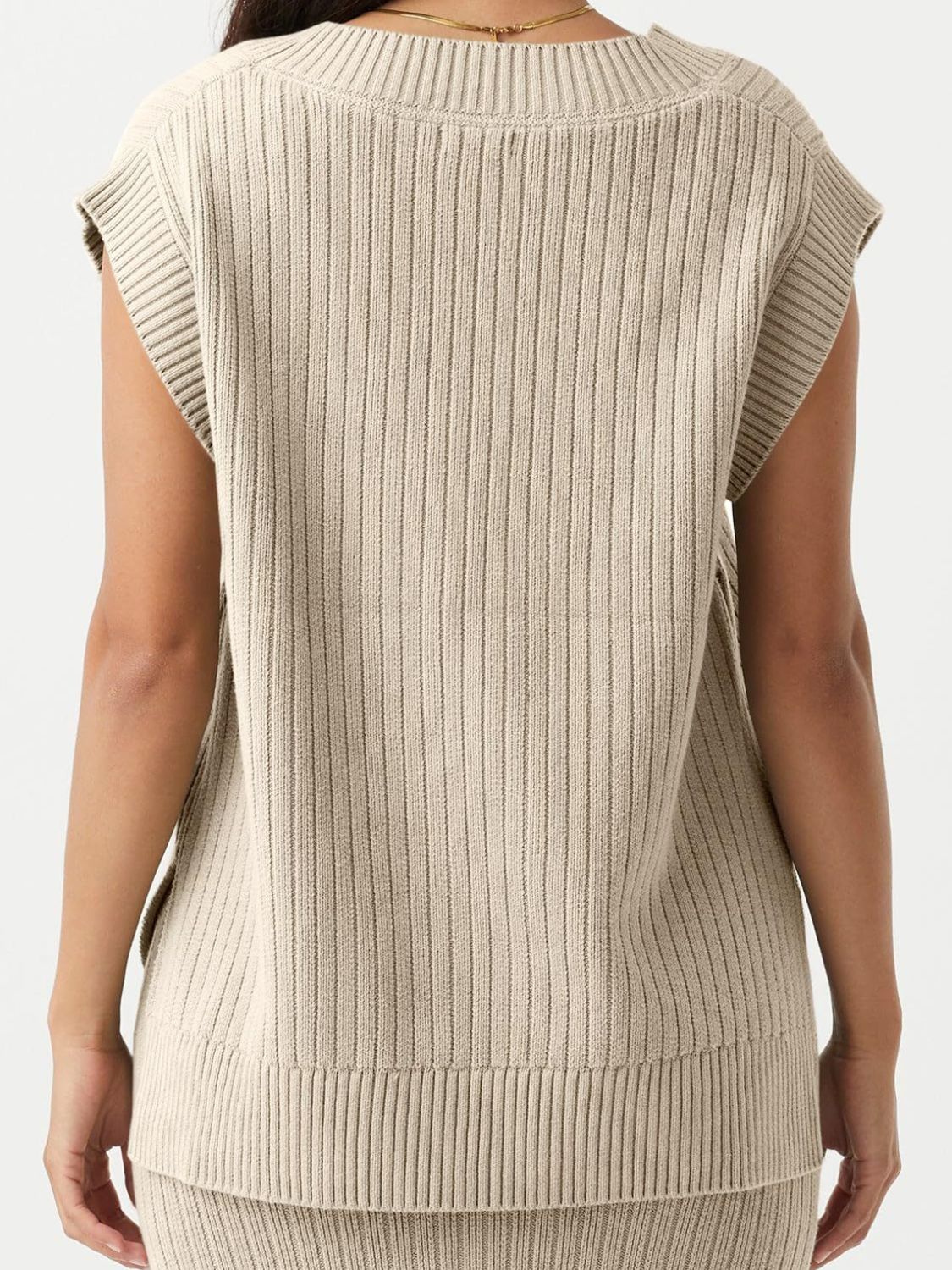 Mandy Ribbed V-Neck Sweater Vest - The Goddess Galleries