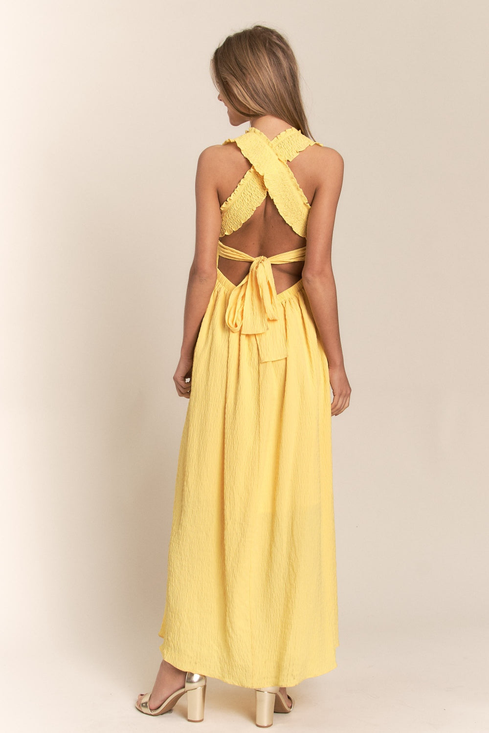 J.NNA Texture Crisscross Back Tie Smocked Maxi Dress - The Goddess Galleries