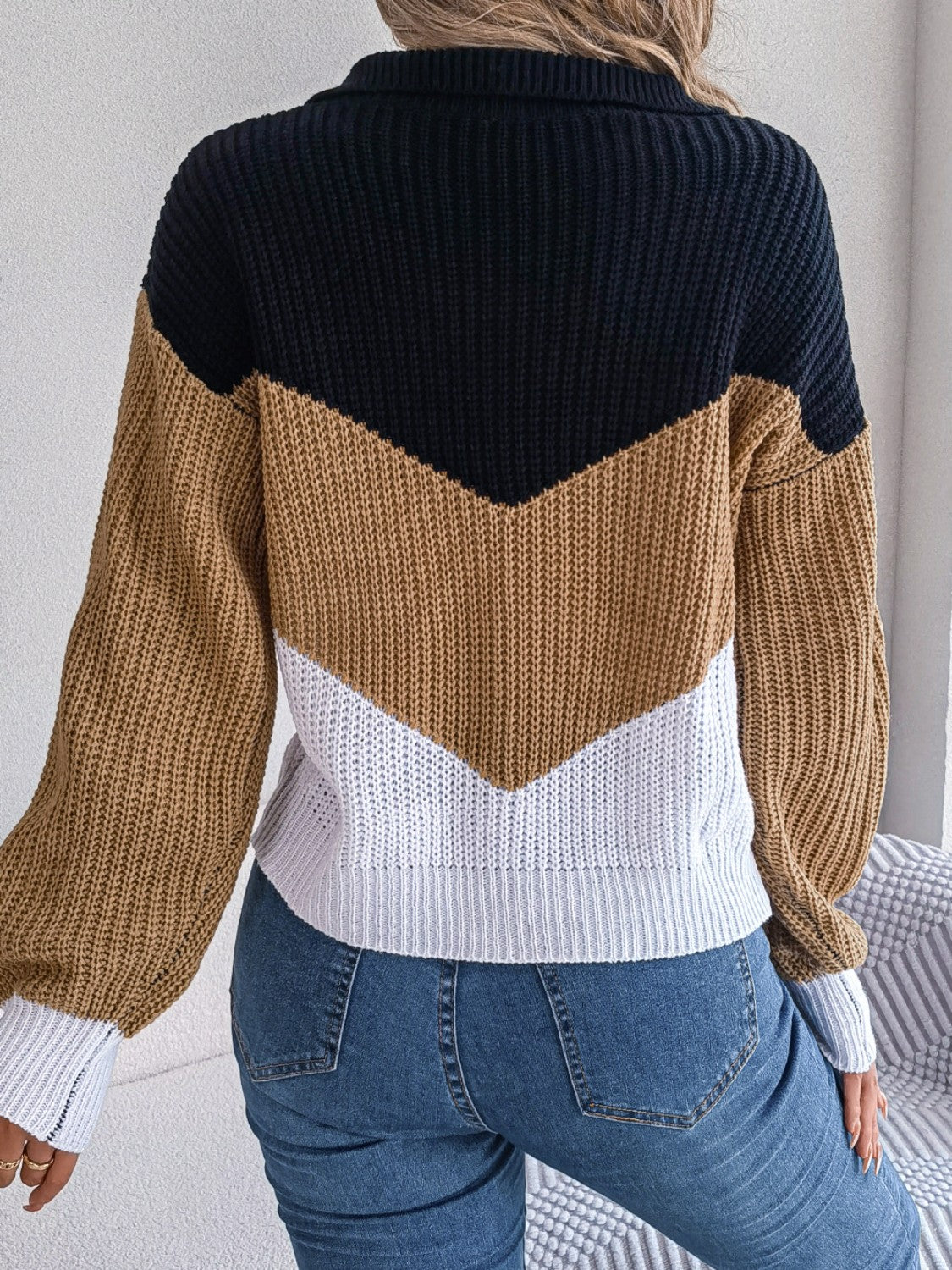 Color Block Dropped Shoulder Sweater - The Goddess Galleries