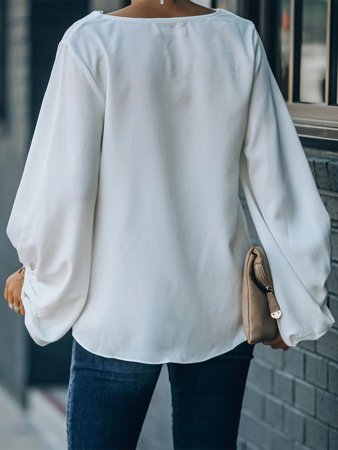 Lace Detail V-Neck Long Sleeve Blouse - The Goddess Galleries