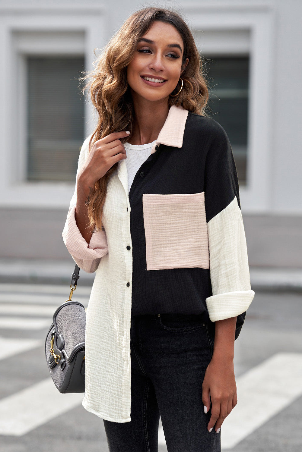 Textured Drop Shoulder Longline Shirt - The Goddess Galleries
