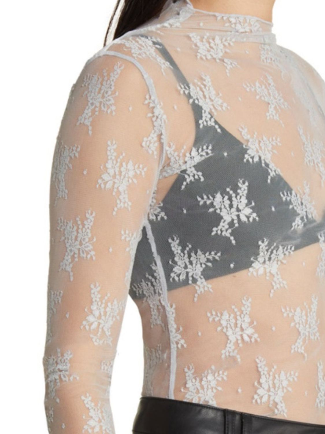 Lace Mock Neck Long Sleeve Blouse - The Goddess Galleries