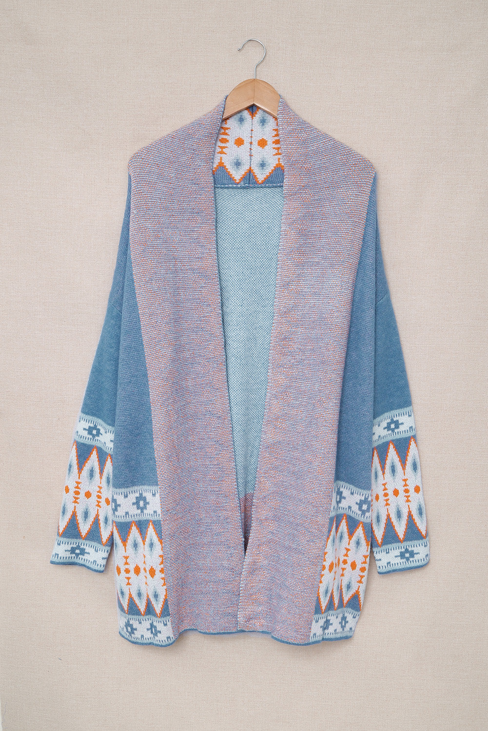 Geometric Open Front Long Sleeve Cardigan - The Goddess Galleries
