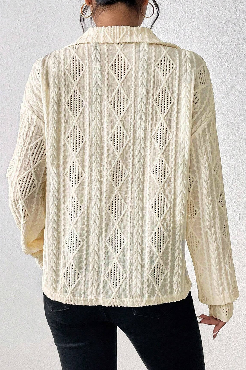 Eyelet Johnny Collar Dropped Shoulder Blouse - The Goddess Galleries