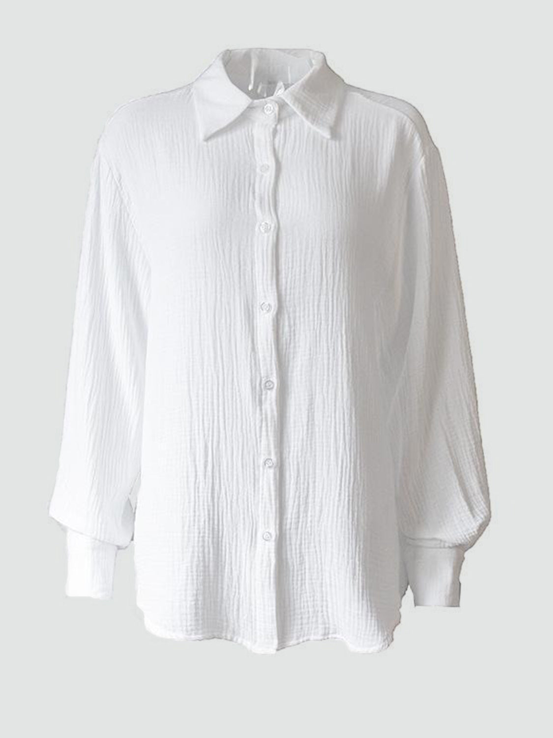 Textured Collared Neck Long Sleeve Shirt - The Goddess Galleries