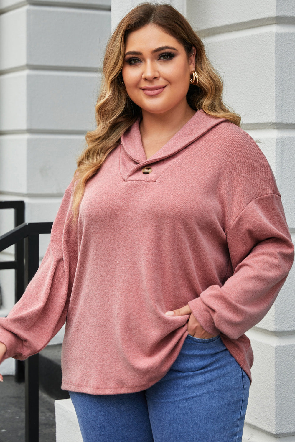 Plus Size Dropped Shoulder Collared Neck T-Shirt - The Goddess Galleries