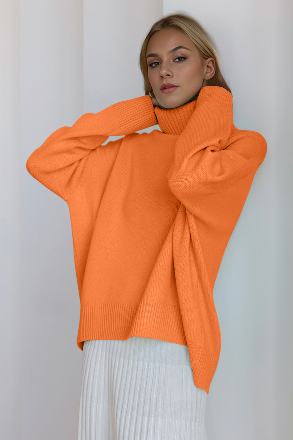 Basic Bae Turtleneck Dropped Shoulder Long Sleeve Sweater - The Goddess Galleries