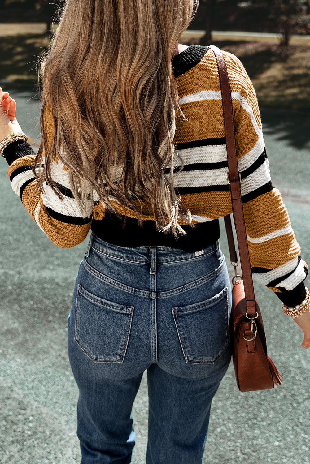 Contrast Stripes V Neck Long Sleeve Sweater - The Goddess Galleries