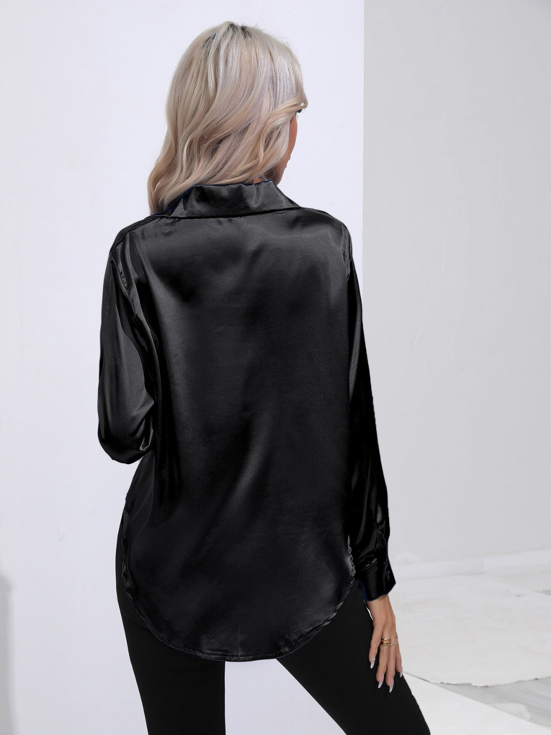 Collared Neck Buttoned Long Sleeve Shirt - The Goddess Galleries