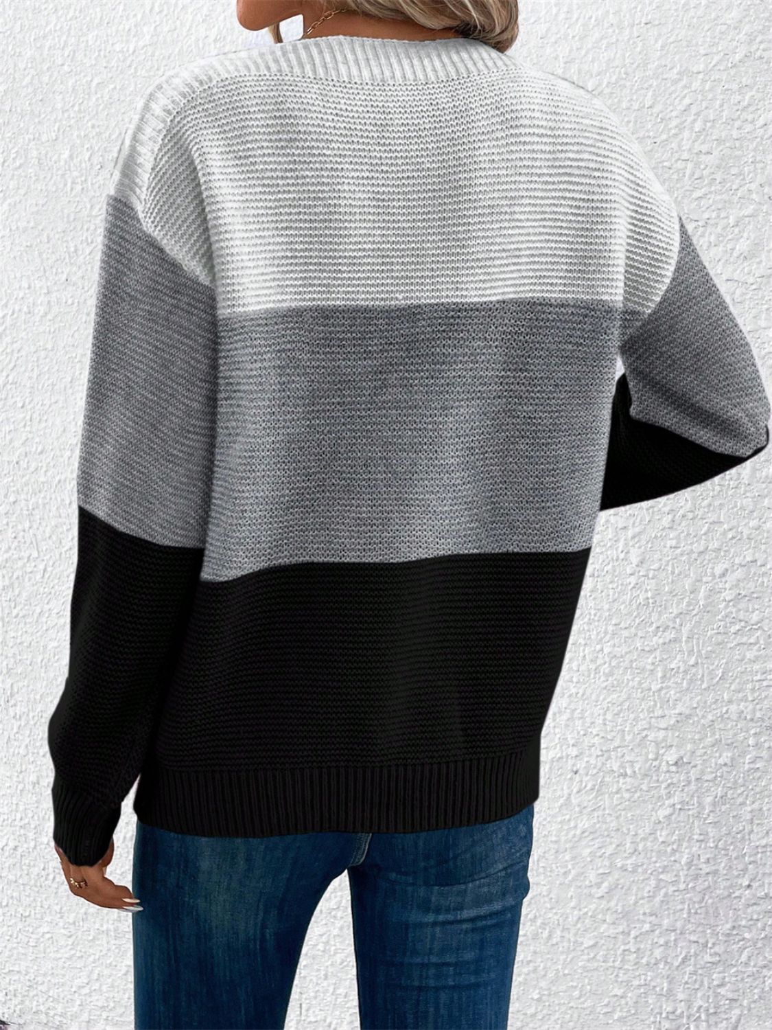 Color Block Drop Shoulder Long Sleeve Sweater - The Goddess Galleries