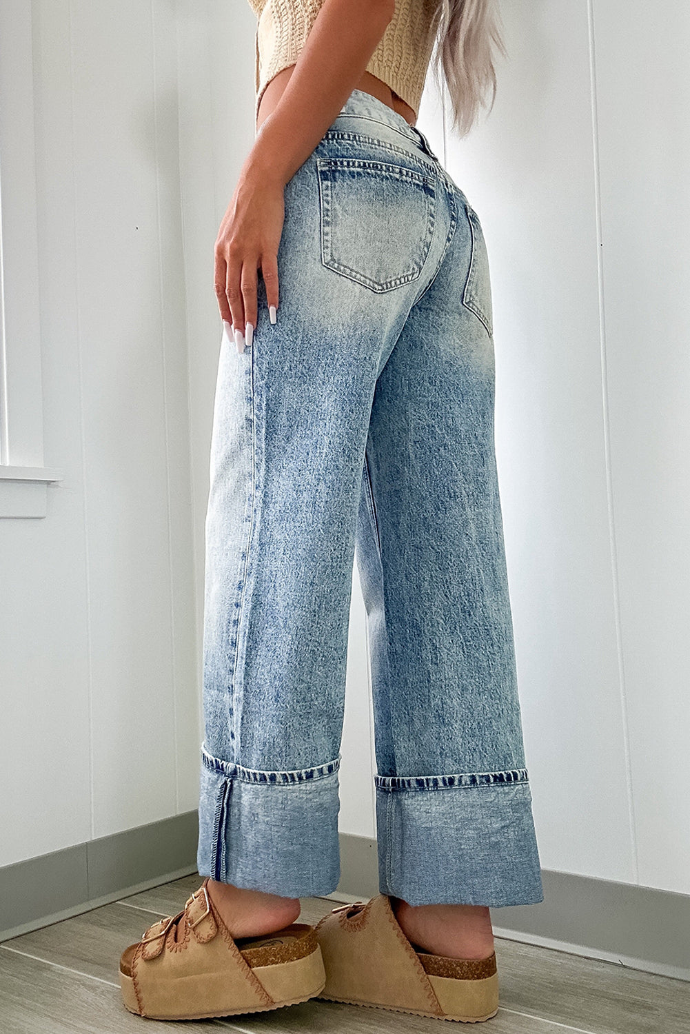 Washed Wide Leg Jeans with Pockets - The Goddess Galleries