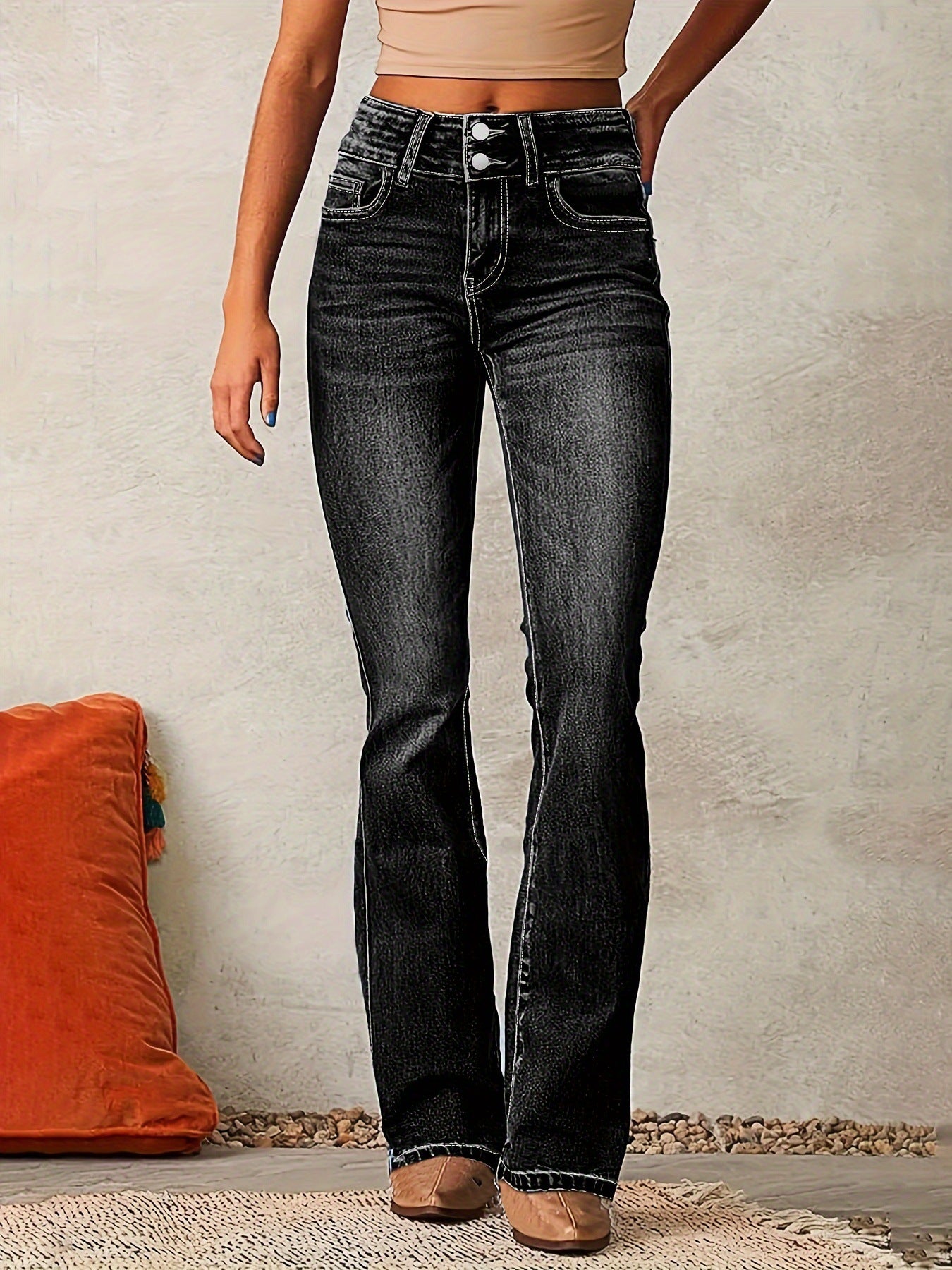 Cat Whisker Washed Bootcut Jeans - The Goddess Galleries