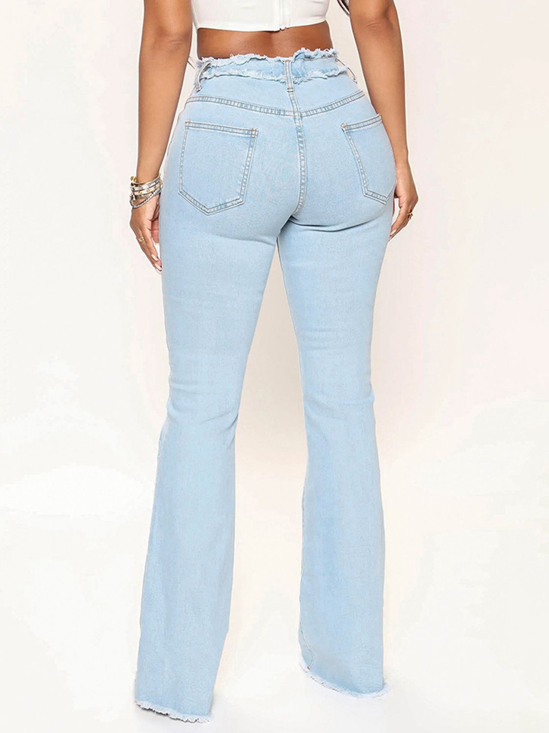 Striped Raw Hem Jeans - The Goddess Galleries