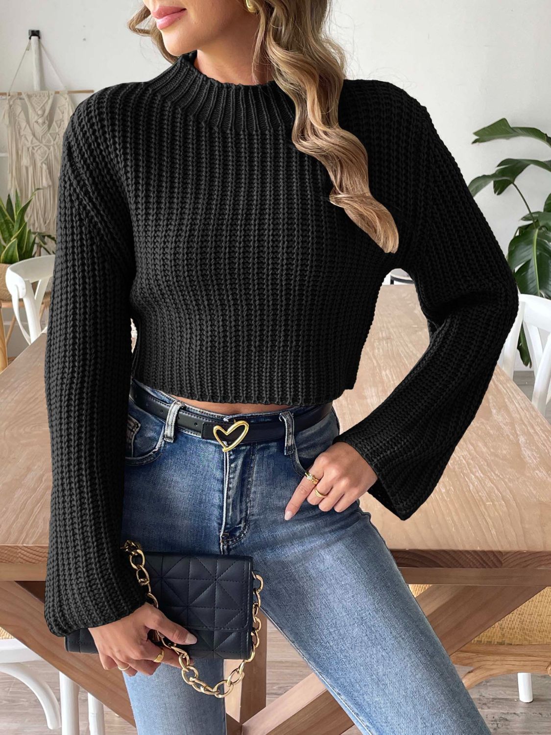 Mock Neck Long Sleeve Sweater - The Goddess Galleries