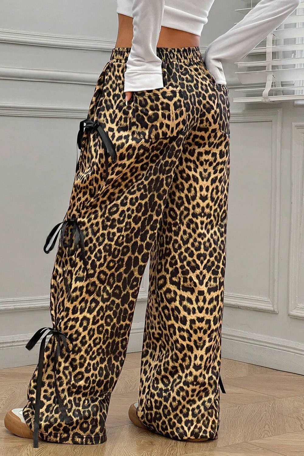 Leopard Bow Tie Elastic Waist Pants - The Goddess Galleries