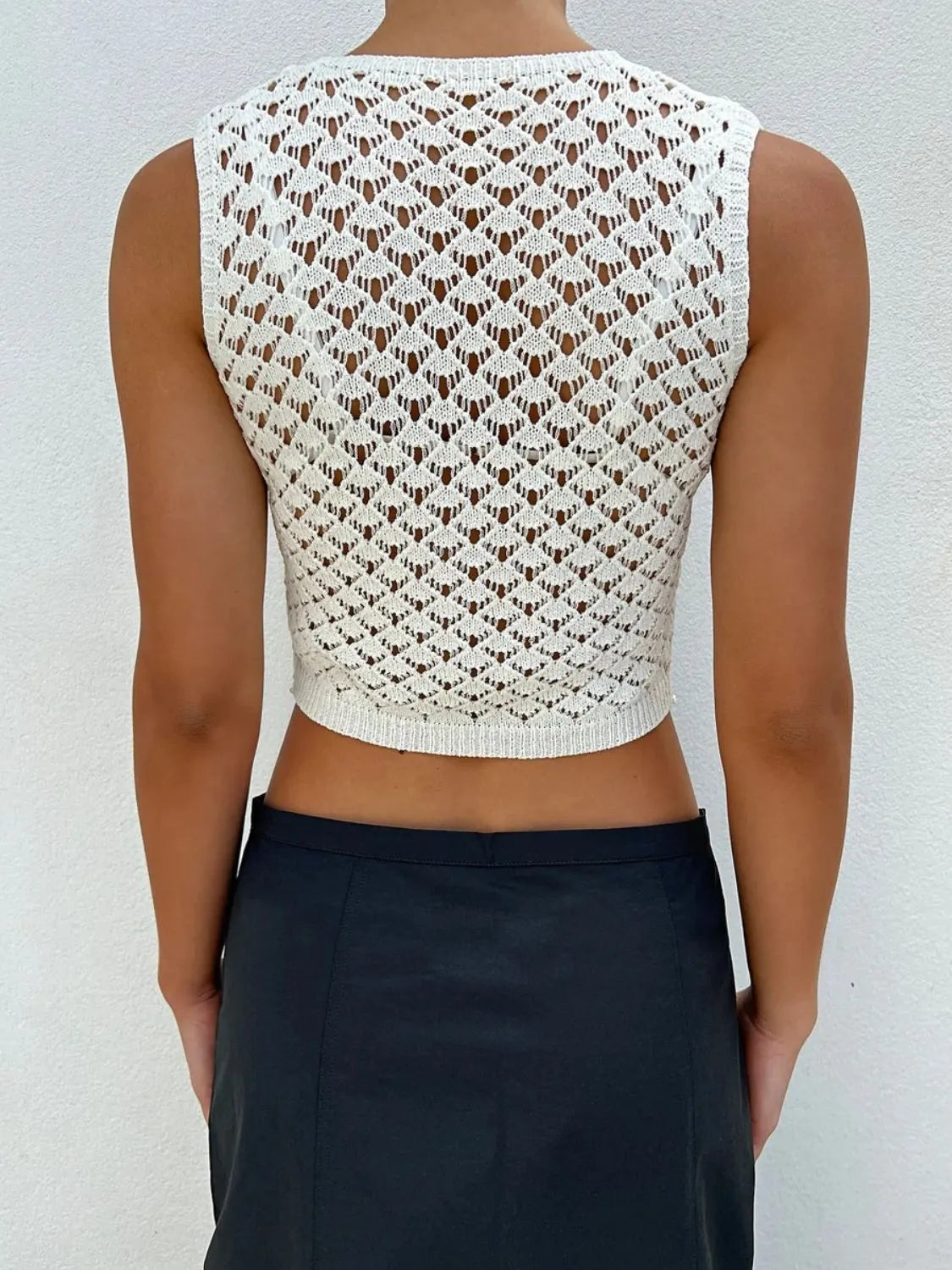 Openwork V-Neck Sweater Vest - The Goddess Galleries