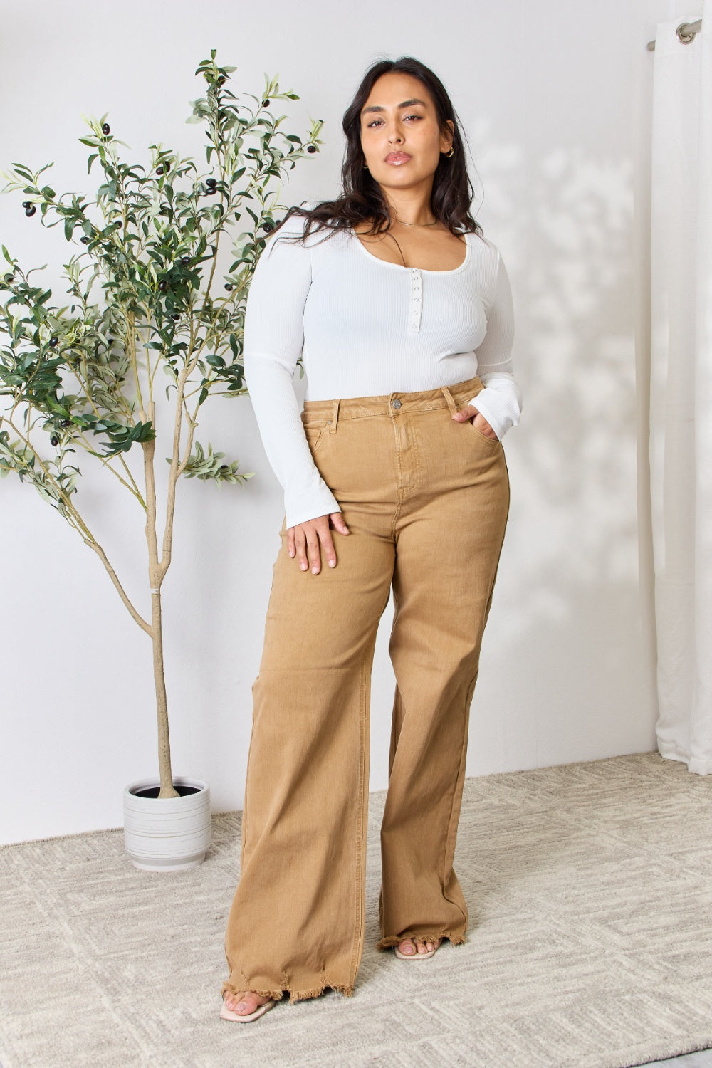 RISEN Full Size Fringe Hem Wide Leg Jeans - The Goddess Galleries