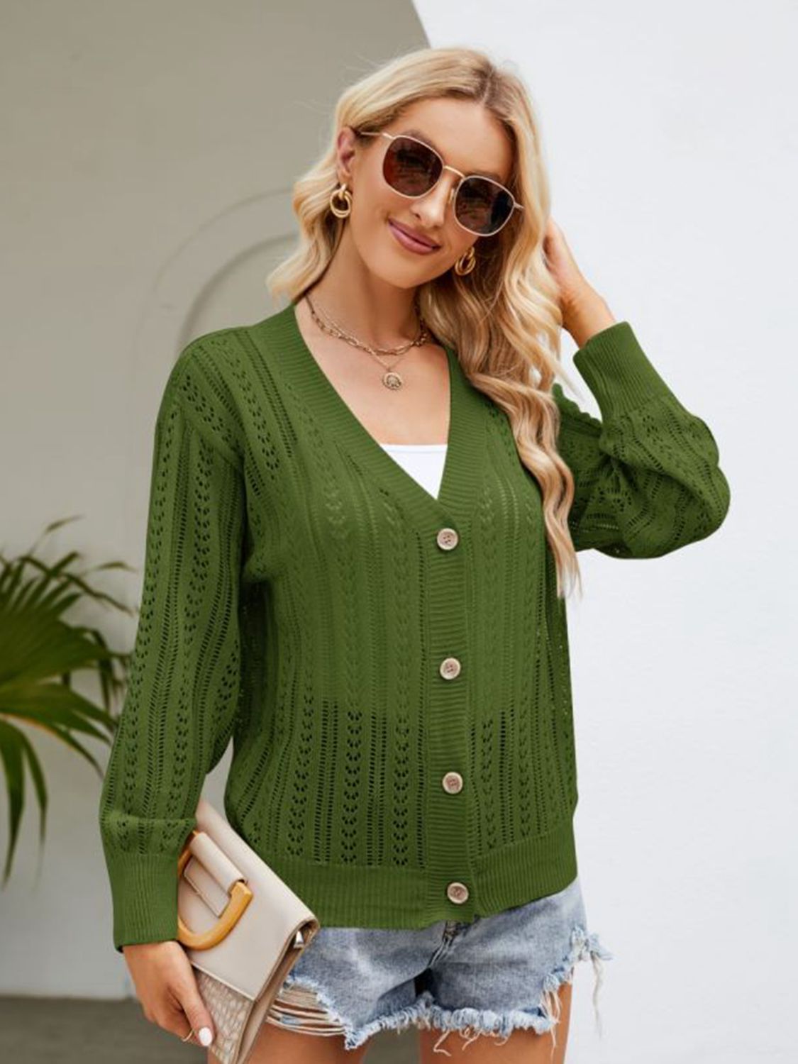 Button Down Ribbed Trim Cardigan - The Goddess Galleries
