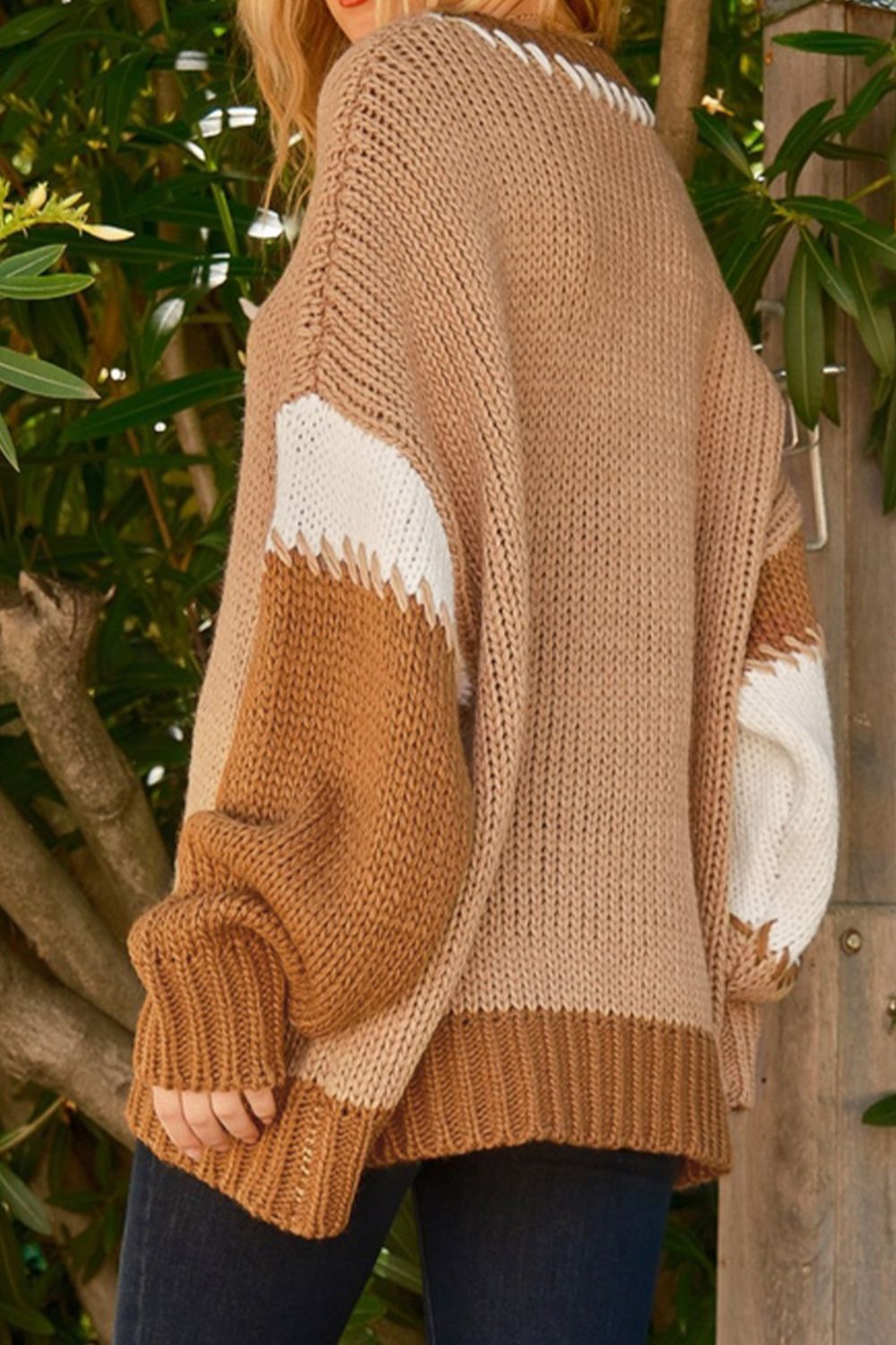 Color Block Round Neck Dropped Shoulder Sweater - The Goddess Galleries
