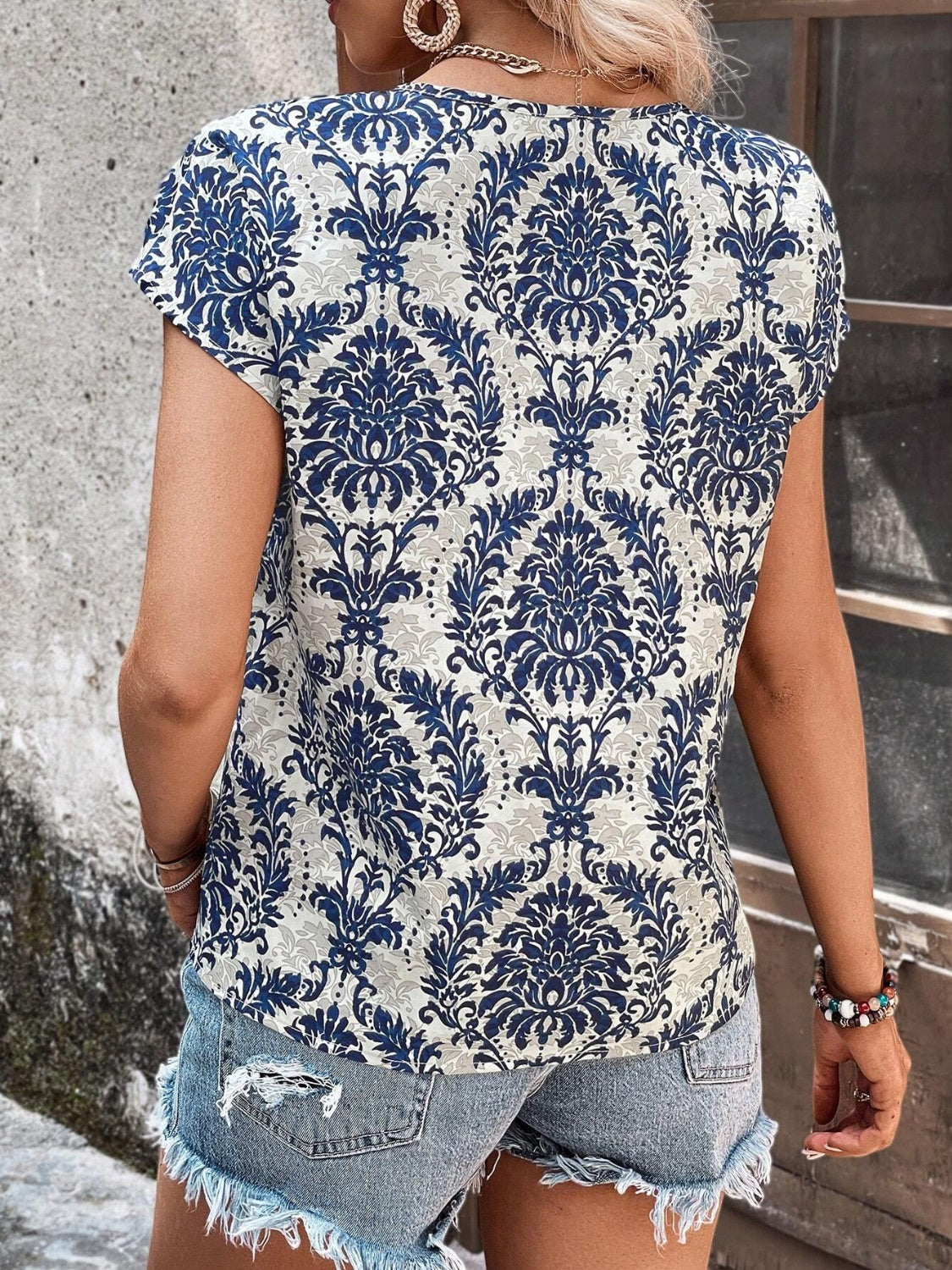 Printed Short Sleeve Blouse - The Goddess Galleries