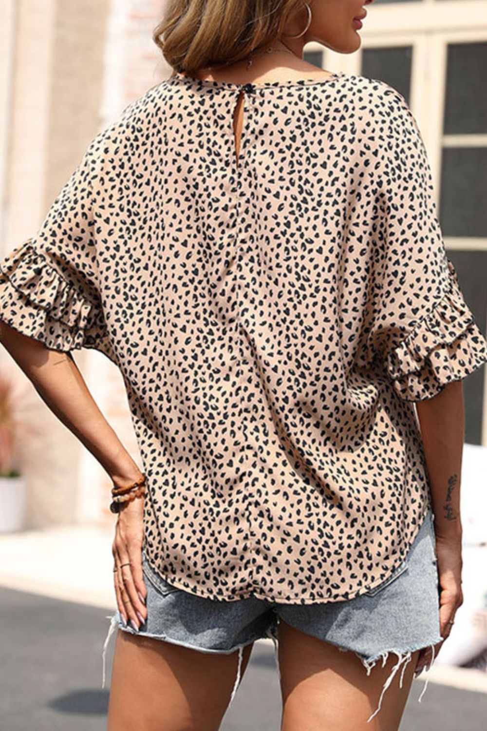 Perfee Leopard Print Flounce Sleeve Top - The Goddess Galleries